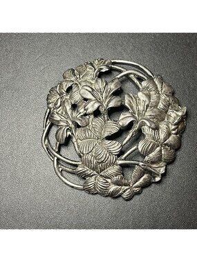 Metzke Pewter Round Potpourri Jar Lid 1980’s Vintage Floral Clover Shamrock USA